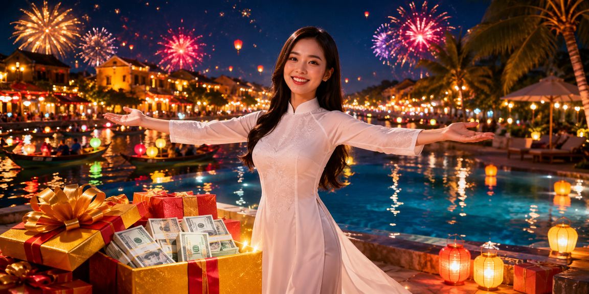 Người dùng tại Hội An trải nghiệm nền tảng cá cược trực tuyến với trang phục áo dài truyền thống